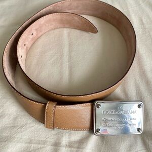 Dolce & Gabbana Tan Leather Belt with Silver Logo Buckle